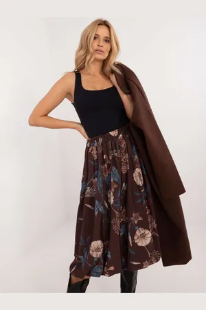 Italy Moda Hnědá dámská midi sukně s květinovým vzorem DHJ-SD-19863-3.59-brown