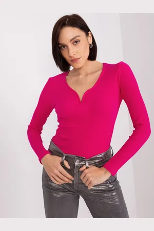 BASIC FEEL GOOD Tmavě růžové žebrované triko s výstřihem RV-BZ-9206.53P-dark pink