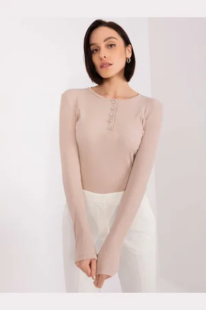 BASIC FEEL GOOD Béžové žebrované tričko s kulatým výstřihem RV-BZ-9211.94P-beige
