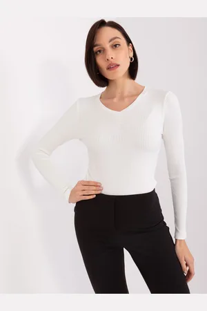 BASIC FEEL GOOD Bílé žebrované tričko s výstřihem RV-BZ-9210.73-white