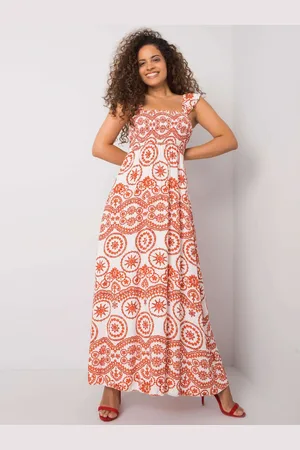 Italy Moda Bílo-oranžové dlouhé vzorované šaty - -white-orange