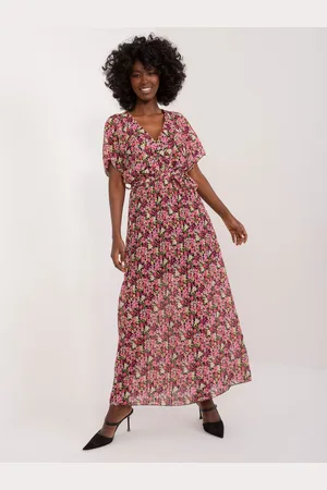 Italy Moda Černo-růžové květinové maxi šaty -DHJ-SK-9656.19X-black-pink