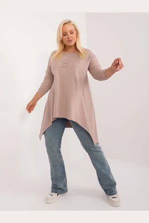 RELEVANCE Tmavě béžová asymetrická tunika s nášivkou RV-TU-9089.87-dark beige