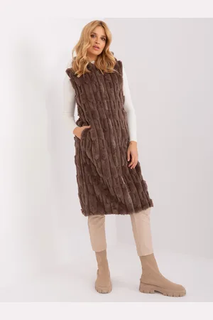Italy Moda Tmavě hnědá midi kožešinová vesta -AT-KZ-2368-1.07-brown