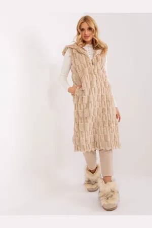 Italy Moda Béžová midi kožešinová vesta AT-KZ-2368-1.07-beige