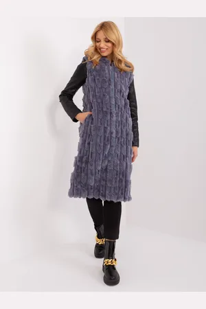 Italy Moda Tmavě šedá midi kožešinová vesta -AT-KZ-2368-1.57-grey
