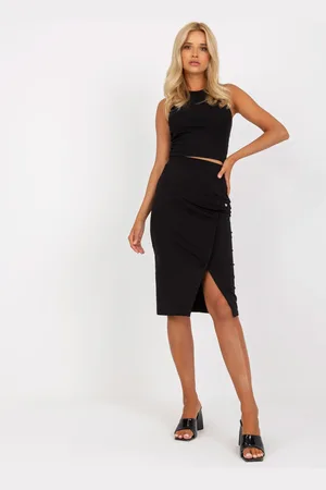 BASIC FEEL GOOD Černá midi sukně s rozparkem RV-SD-7847.80-black
