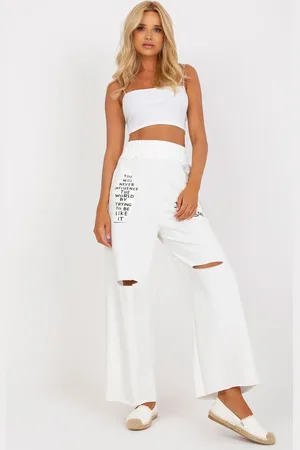 Fancy Bílé zvonové tepláky s nápisy FA-DR-7855.52-white