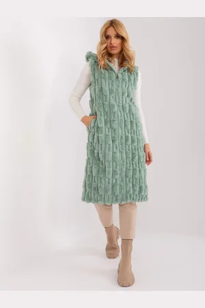 Italy Moda Mintová midi kožešinová vesta AT-KZ-2368-1.07-pistacio