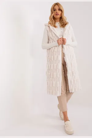 Italy Moda Midi kožešinová vesta -AT-KZ-2368-1.06-ecru
