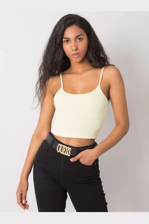 RUE PARIS Světle žlutý krátký top na ramínka RV-TP-6626.88-yellow