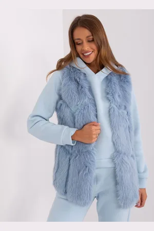 Italy Moda Kožešinová vesta s kapsami AT-KZ-2375.00P-light blue