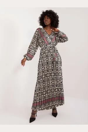 Italy Moda Černo-bílé vzorované maxi šaty s páskem DHJ-SK-16656.13X-black-white