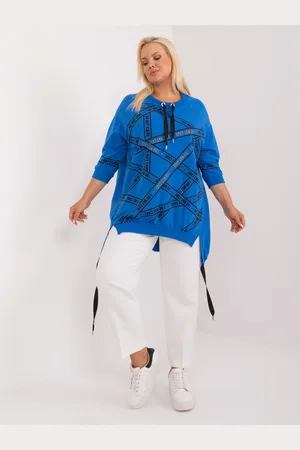 RELEVANCE Modrá mikinová tunika s potiskem a 3/4 rukávem RV-TU-7598.94-blue