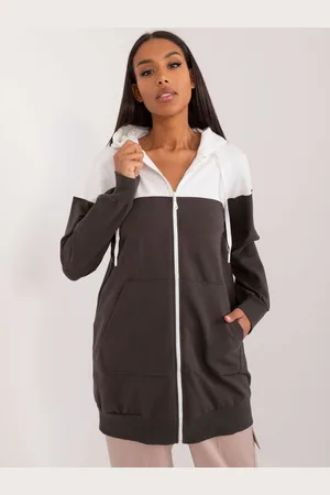 RELEVANCE Khaki delší mikina na zip -RV-BL-8159.16X-khaki