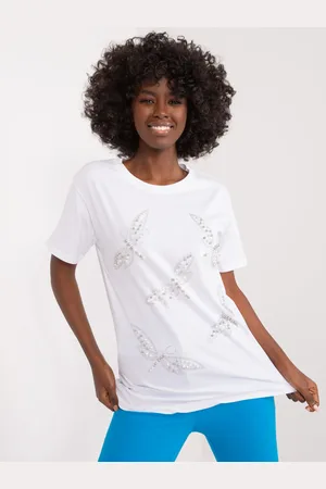 Mint Bílé tričko s perličkami a kamínky PM-TS-7674.49-white