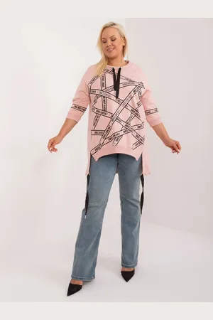 RELEVANCE Růžová mikinová tunika s potiskem a 3/4 rukávem -RV-TU-7598.94-pink
