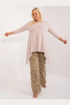 RELEVANCE Béžová asymetrická tunika s nášivkou RV-TU-9089.87-beige