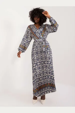 Italy Moda Tmavě modré vzorované maxi šaty s páskem DHJ-SK-16656.13X-dark blue
