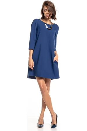 Tessita Dámské tmavě modré šaty s elegantními nabírkami a kapsami T326 - navy Rozmiar: 3XL