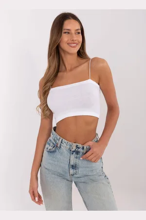 Sublevel Bílý dámský crop top se špagetovými ramínky D16005M02459A-white