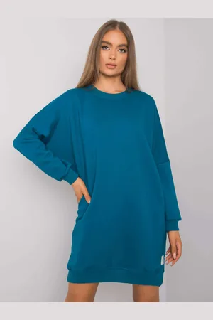 RUE PARIS Petrolejové mikinové oversize šaty RV-SK-7216.95-petrol blue