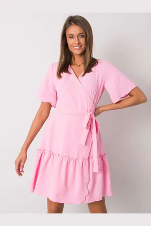 Basics from Amsterdam Růžové volánové šaty s páskem -LK-SK-508623.24X-pink