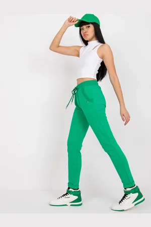 BASIC FEEL GOOD Zelené tepláky s vysokým pasem RV-DR-7806.32-green