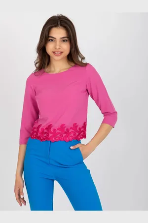 Basics from Amsterdam Tmavě růžová elegantní krátká halenka s 3/4 rukávem LK-BZ-505970.33P-dark pink