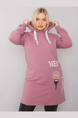 RELEVANCE Tmavě růžová mikinová tunika s potisky na šňůrkách kapuce RV-TU-7221.80P-rose