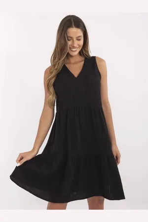 Sublevel Černé dámské mušelínové šaty s výstřihem do V D70032M30386A5-black