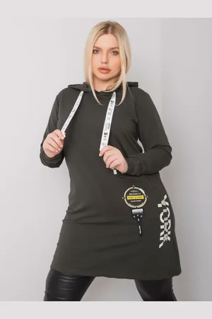 RELEVANCE Khaki mikinová tunika s potisky na šňůrkách kapuce RV-TU-7221.80P-khaki
