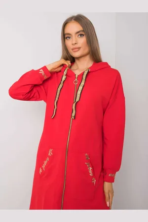 RELEVANCE Červená dlouhá mikina na zip s kapucí a nápisy RV-BL-6782.91-red