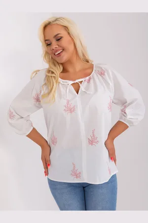 Basics from Amsterdam Bílá bavlněná halenka s růžovou výšivkou LK-BZ-509324-1.81P-white-pink