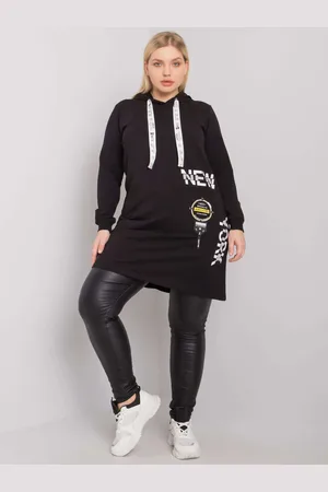 RELEVANCE Černá mikinová tunika s potisky na šňůrkách kapuce RV-TU-7221.80P-black