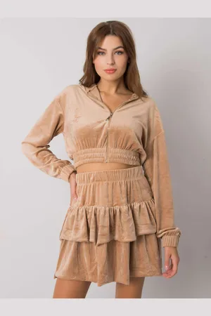 Fancy Béžový velurový komplet mikiny a sukně FA-KMPL-7315.92-beige