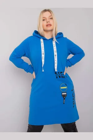 RELEVANCE Modrá mikinová tunika s potisky na šňůrkách kapuce RV-TU-7221.80P-blue