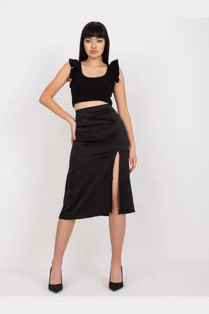 RUE PARIS Černá midi sukně s rozparkem WN-SD-1705.86-black