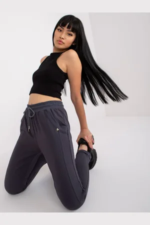 BASIC FEEL GOOD Grafitové tepláky s vysokým pasem RV-DR-7806.32-grafit grey