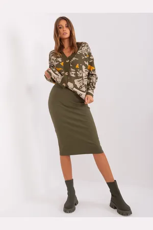 RELEVANCE Khaki žebrovaná midi sukně RV-SD-9186.39P-khaki