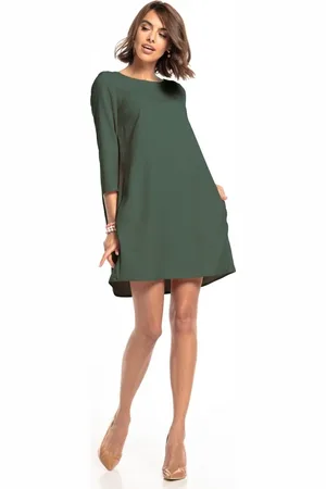 Tessita Dámské smaragdové šaty s elegantními nabírkami a kapsami T326 - dark green Rozmiar: 3XL