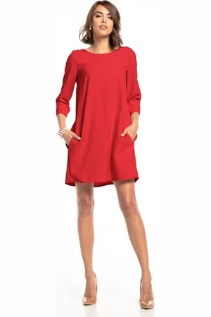 Tessita Dámské červené šaty s elegantními nabírkami a kapsami T326 - raspberry Rozmiar: 3XL