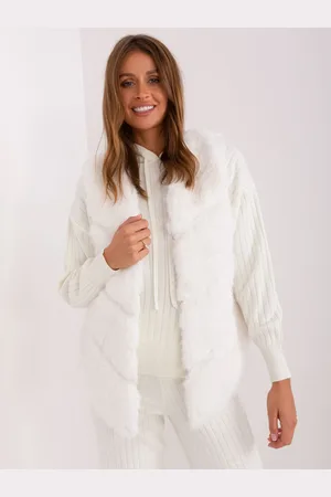 Italy Moda Bílá asymetrická chlupatá kožíšková vesta AT-KZ-2349.00P-white