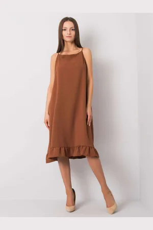 Fancy Hnědé dámské volné midi šaty -brown