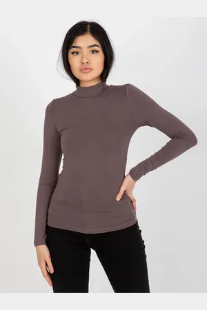 RUE PARIS Tmavě hnědé tričko se stojáčkem RV-BZ-5210.19-dark brown