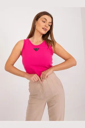 Italy Moda Tmavě růžový žebrovaný basic top DHJ-TP-8962.20-fuchsia