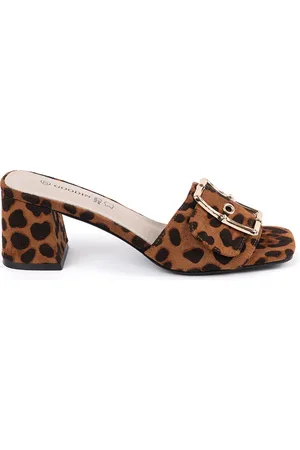 GOODIN Tvídové leopardí nazouváky na sloupku, podpatek 5,5 cm GD-FL1190BR