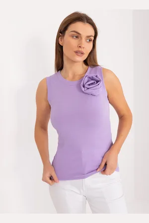 Italy Moda Světle fialový žebrovaný top s květinou -DHJ-TP-17733.22X-light purple