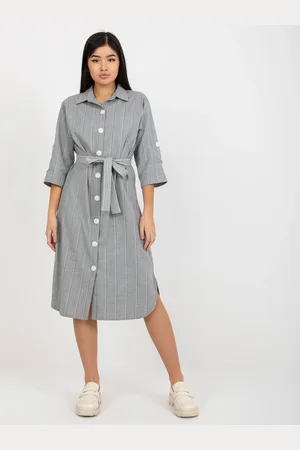 Basics from Amsterdam Šedé midi košilové šaty s páskem -LK-SK-507694.13-grey