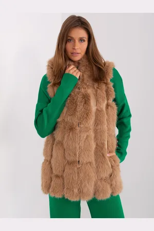 Italy Moda Camel chlupatá vesta s kapucí AT-KZ-2379.96P-camel